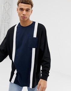 Свободный черный лонгслив колор блок с карманом ASOS DESIGN - Черный