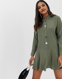 Расклешенное платье-рубашка мини с контрастными пуговицами ASOS DESIGN - Зеленый