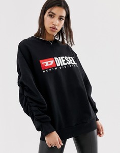 Свитшот со сборками на рукаве и логотипом Diesel Denim Division - Черный
