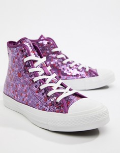 Высокие фиолетовые кроссовки с отделкой пайетками Converse Chuck Taylor All Star - Фиолетовый