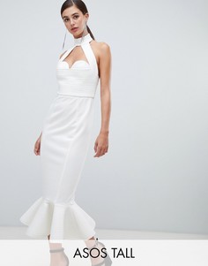 Облегающее платье халтер с цепочкой ASOS DESIGN Tall Premium - Белый