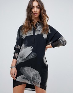 Платье-туника с длинными рукавами и принтом птиц Religion - Черный