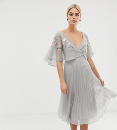 Платье миди с плиссированной юбкой и вышивкой ASOS DESIGN Tall - Мульти