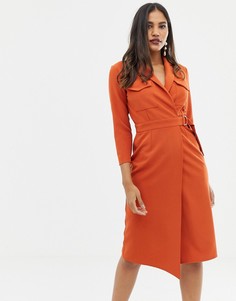 Платье миди в стиле милитари с карманами и поясом ASOS DESIGN - Красный