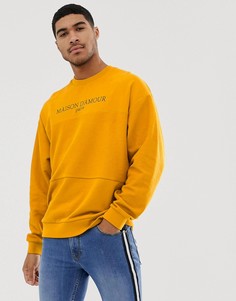 Желтый oversize-свитшот с махровой вставкой и принтом ASOS DESIGN - Желтый