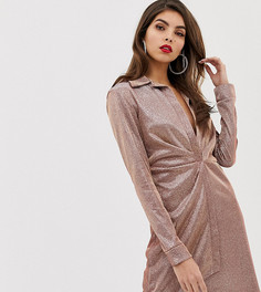 Облегающее платье-рубашка с драпировкой ASOS DESIGN - Золотой