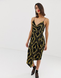 Платье на бретельках с запахом и принтом River Island - Черный