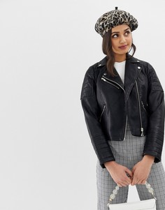Черная байкерская куртка из искусственной кожи Miss Selfridge - Черный