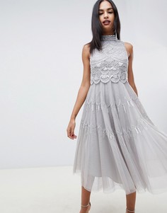 Платье миди с кроп-топом с фигурным краем ASOS DESIGN - Серебряный