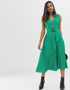 Платье миди в горошек с пуговицами и поясом ASOS DESIGN - Мульти