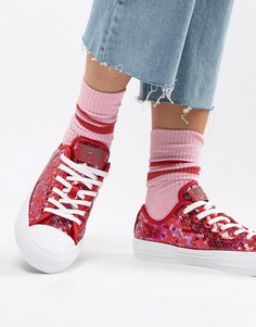 Красные кеды с отделкой пайетками Converse Chuck Taylor All Star - Красный