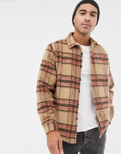 Клетчатая рубашка навыпуск верблюжьего цвета ASOS DESIGN - Коричневый
