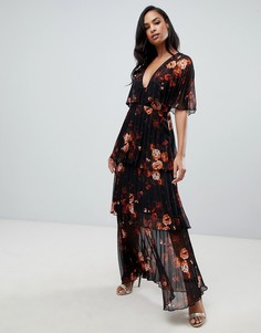 Ярусное платье макси с плиссировкой и цветочным принтом ASOS DESIGN - Мульти