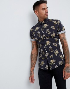 Черная приталенная рубашка с цветочным принтом ASOS DESIGN - Черный