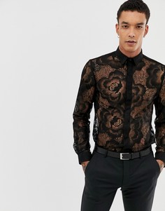 Кружевная облегающая рубашка Twisted Tailor - Черный