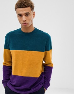Свободный длинный лонгслив в стиле колор блок из махровой ткани ASOS DESIGN - Мульти