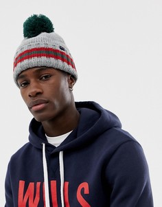 Серая шапка в полоску с помпоном Jack Wills Sambourne - Серый