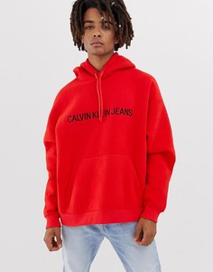 Красный флисовый худи с логотипом Calvin Klein Jeans - Красный