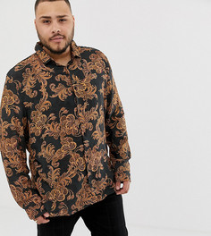 Черная рубашка с золотистым узором River Island Big & Tall - Черный