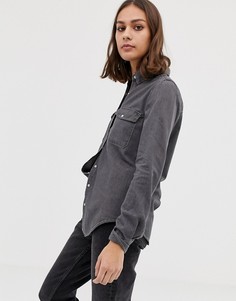Черная выбеленная джинсовая рубашка Pull&Bear - Черный