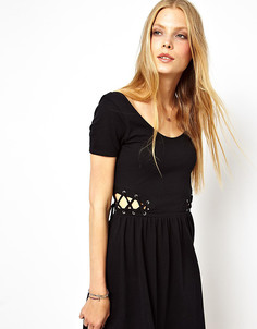 Короткое приталенное платье со шнуровкой по бокам ASOS PETITE - Черный