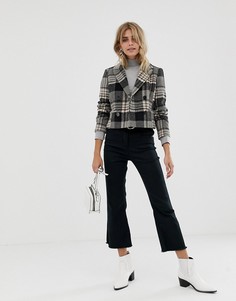 Серая укороченная куртка в клетку Miss Selfridge - Серый