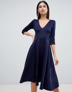 Платье миди с глубоким V-образным вырезом Club L - Темно-синий