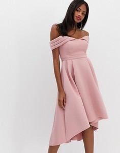 Платье миди для выпускного с открытыми плечами ASOS - Розовый