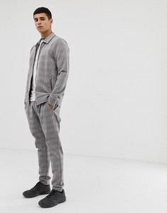 Строгие суженные книзу брюки в клетку со складками Jack & Jones Premium - Серый