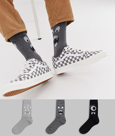 3 пары носков в спортивном стиле с монстрами ASOS DESIGN - Серый