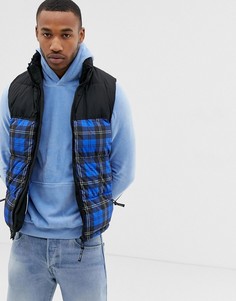 Жилет в синюю клетку с подкладкой ворота из искусственного меха Bershka - Синий