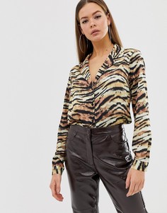 Атласная свободная рубашка с длинными рукавами и тигровым принтом ASOS DESIGN - Мульти