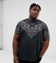 Черная футболка с серебристым принтом в стиле барокко на груди Burton Menswear Big & Tall - Черный