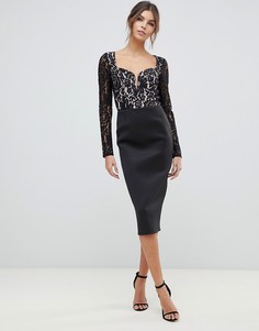 Кружевное платье миди с вырезом сердечком ASOS DESIGN - Черный