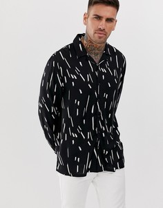 Черная рубашка с отложным воротником и принтом New Look - Черный