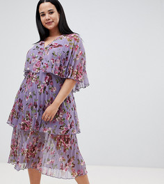 Сиреневое плиссированное платье миди с цветочным принтом ASOS DESIGN Curve - Мульти