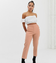 Облегающие брюки с пуговицами в стиле милитари ASOS DESIGN Petite - Светло-бежевый