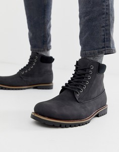 Черные ботинки с подкладкой из искусственного меха New Look - Черный