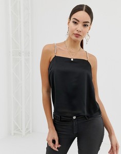 Атласный топ на бретелях с декоративной отделкой ASOS DESIGN - Черный