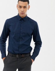 Синяя приталенная рубашка с длинными рукавами Solid - Синий