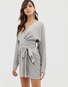 Платье мини с запахом и рукавами летучая мышь ASOS DESIGN - Серый