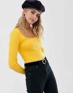 Желтый топ в рубчик с квадратным вырезом Miss Selfridge - Желтый