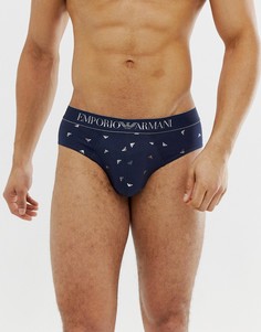 Темно-синие трусы с логотипом металлик Emporio Armani - Темно-синий