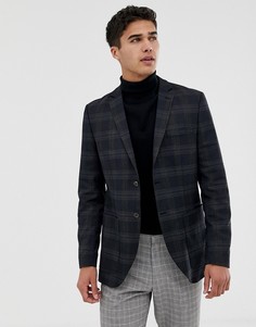 Приталенный блейзер премиум-класса в клетку с накладными карманами Jack & Jones - Серый