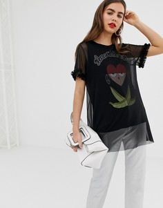 Футболка с принтом пиратки и сетчатым верхним слоем Love Moschino - Черный