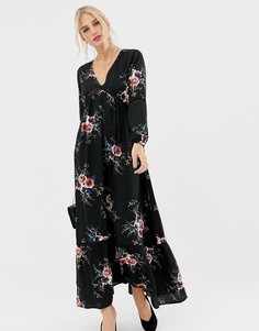 Платье макси с рукавами 3/4 и цветочным принтом Uttam Boutique - Черный