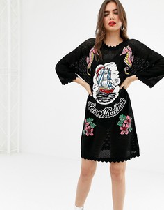 Сетчатое трикотажное платье с морскими коньками Love Moschino - Черный