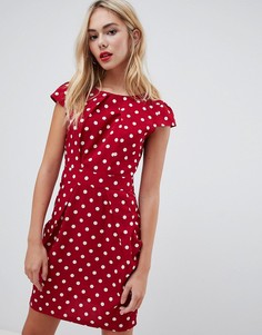 Платье-тюльпан в горошек с карманами QED London - Красный