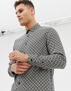 Черная рубашка классического кроя с монохромным мозаичным принтом New Look - Черный