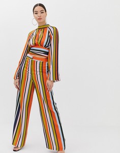 Атласные широкие брюки в яркую полоску ASOS DESIGN - Мульти